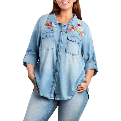 Billy T Happy Place Embroidered Denim Shirt In Blue