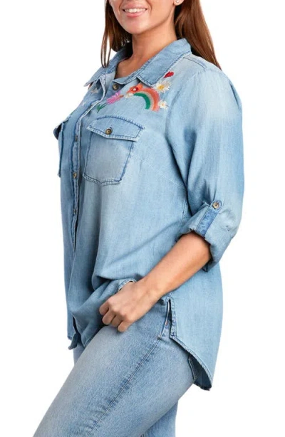 Billy T Happy Place Embroidered Denim Shirt In Blue