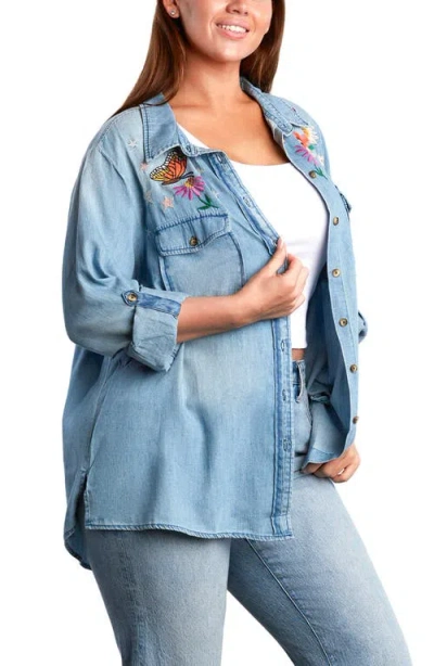 Billy T Happy Place Embroidered Denim Shirt In Blue