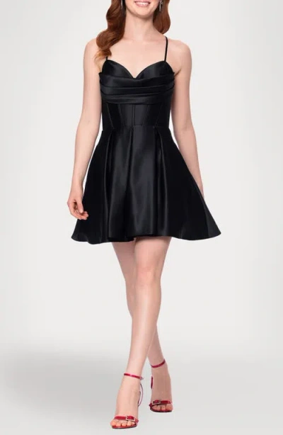 Blondie Nites Corset Bodice Satin Cocktail Minidress In Black