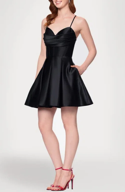Blondie Nites Corset Bodice Satin Cocktail Minidress In Black