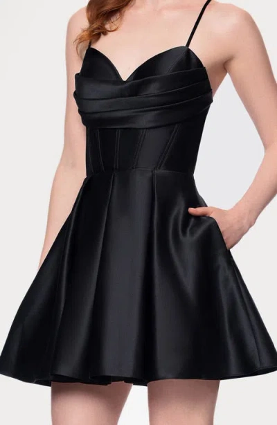 Blondie Nites Corset Bodice Satin Cocktail Minidress In Black