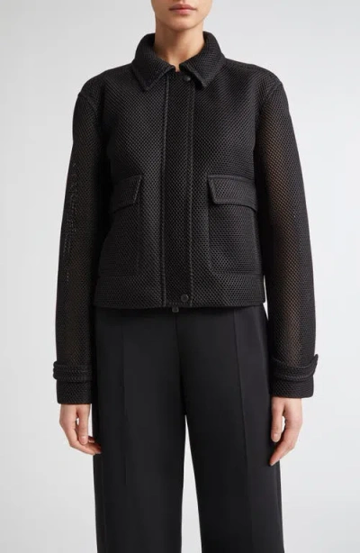 Max Mara Boxy Jacket In Technical Mesh In Black
