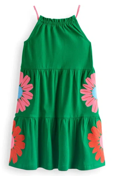 Mini Boden Kids' Enola Hoptch Potch Embroidered Tiered Jersey Sundress In Green