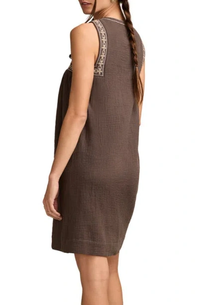 Lucky Brand Embroidered Sleeveless Shift Minidress In Brown