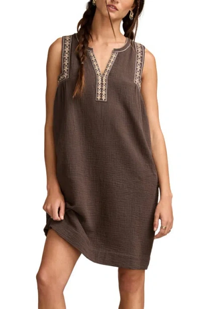 Lucky Brand Embroidered Sleeveless Shift Minidress In Brown
