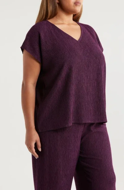Eileen Fisher Crinkled V-neck Boxy Top In Purple