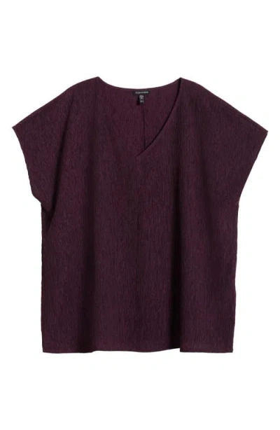 Eileen Fisher Crinkled V-neck Boxy Top In Purple