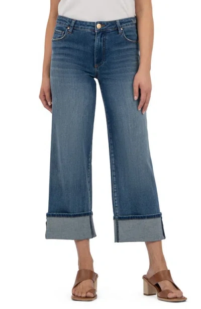 Kut From The Kloth High Waist Cuffed Ankle Wide Leg Jeans In Blue
