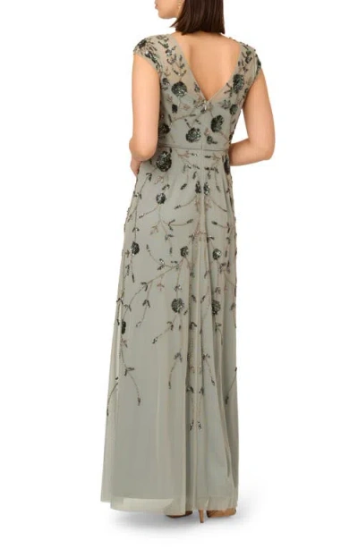 Adrianna Papell Embroidered Beaded Trumpet Gown In Green