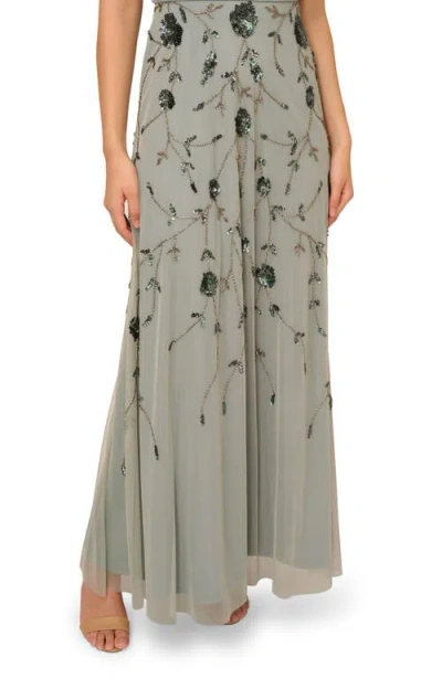 Adrianna Papell Embroidered Beaded Trumpet Gown In Green