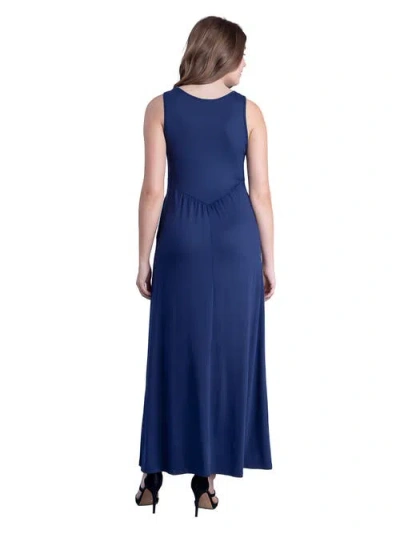 24seven Comfort Apparel Sleeveless V-neck Maxi Dress With Pocket Detail In Blue