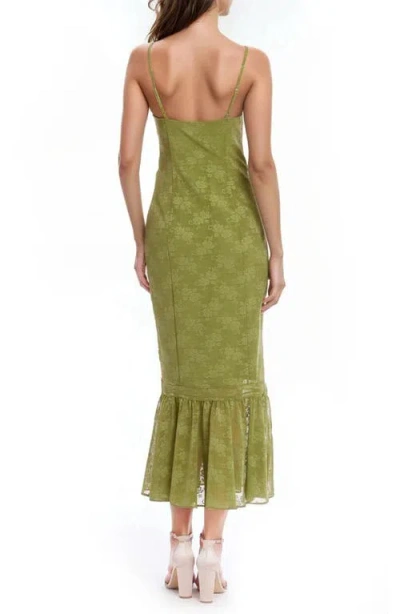 Jewel Badgley Mischka Floral Ruffle Hem Pencil Dress In Green