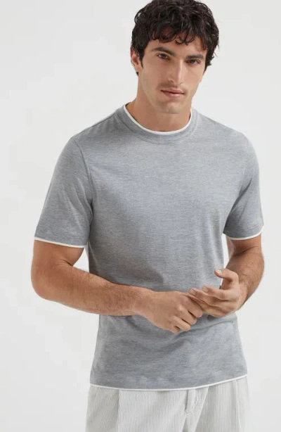 Brunello Cucinelli T-shirt With Faux-layering In Gray
