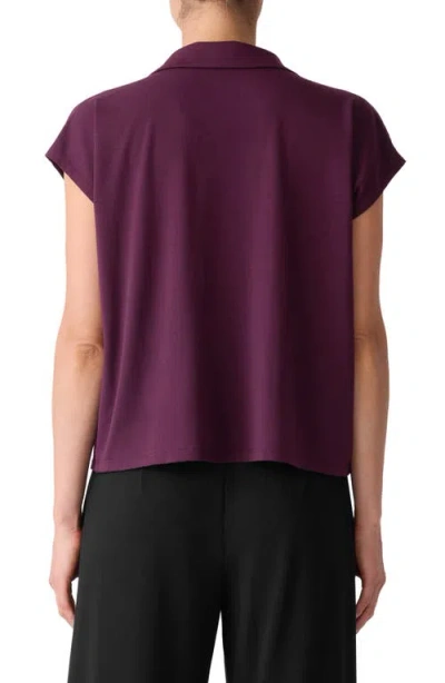 Eileen Fisher Boxy Johnny Collar Jersey Top In Purple