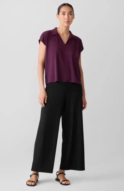 Eileen Fisher Boxy Johnny Collar Jersey Top In Purple