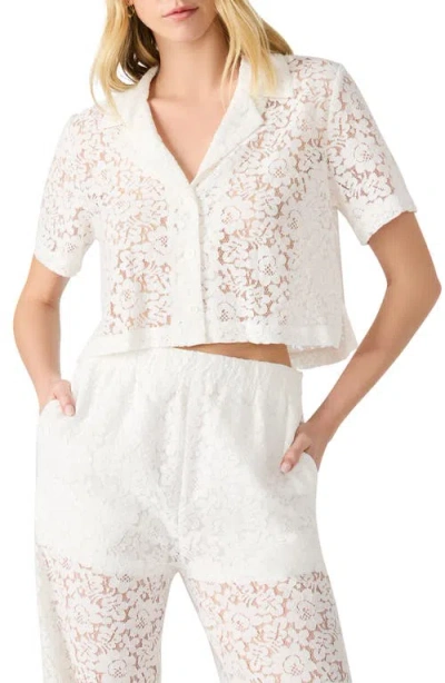 Steve Madden Sandra Lace Crop Button-up Shirt In White