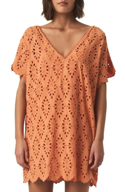 Splendid Cotton Eyelet Minidress In Orange
