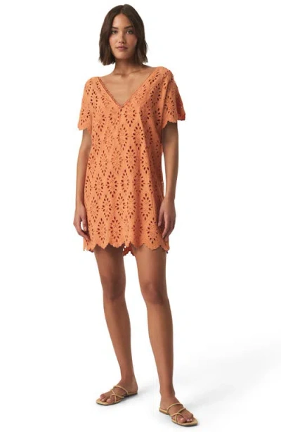 Splendid Cotton Eyelet Minidress In Orange
