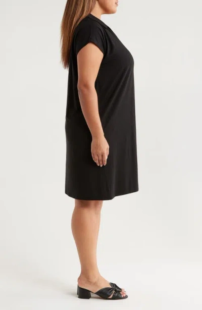 Eileen Fisher Johnny Collar Jersey Dress In Black