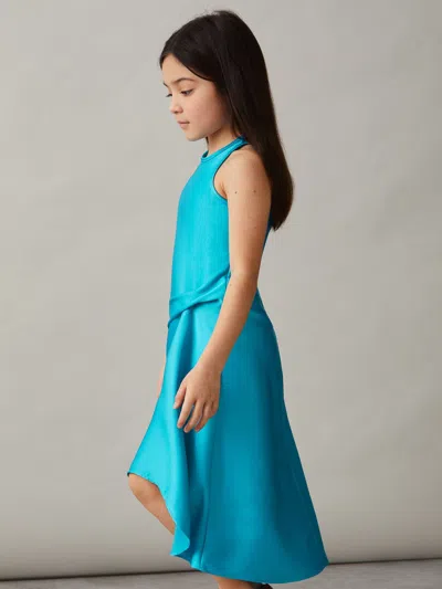 Reiss Blue 9-13 Yrs Satin Drape Tuck Midi Dress