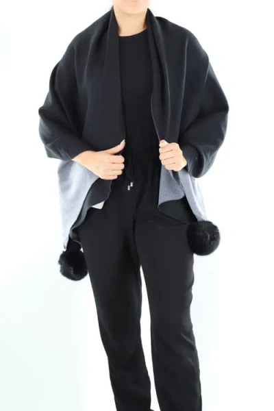 La Fiorentina Two Tone Scarf With Faux Fur Poms