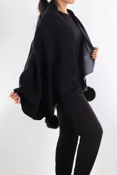 La Fiorentina Two Tone Scarf With Faux Fur Poms