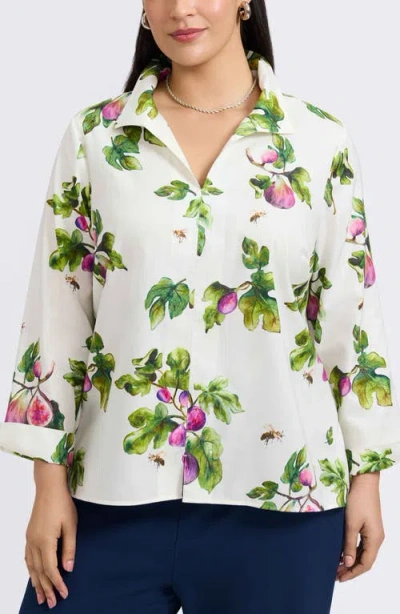 Foxcroft Agnes Figs Print Stretch Cotton Popover Top