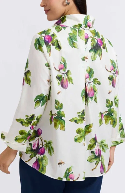 Foxcroft Agnes Figs Print Stretch Cotton Popover Top