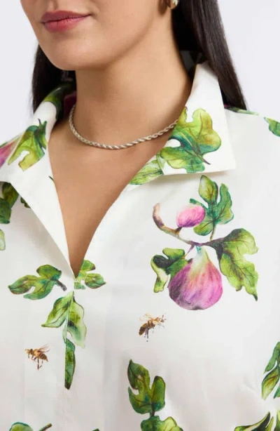 Foxcroft Agnes Figs Print Stretch Cotton Popover Top