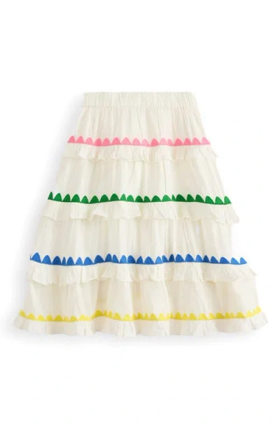 Mini Boden Kids' Cotton Tiered Midi Skirt In White