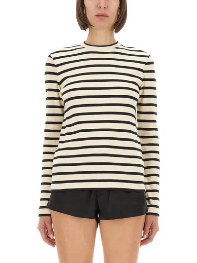Jil Sander Fine Ribbed Off-white And Black Crew Neck Sweater