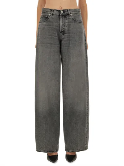 Haikure 'korea' Grey Jeans With Faded Effect And Logo Patch On The Back In Gray