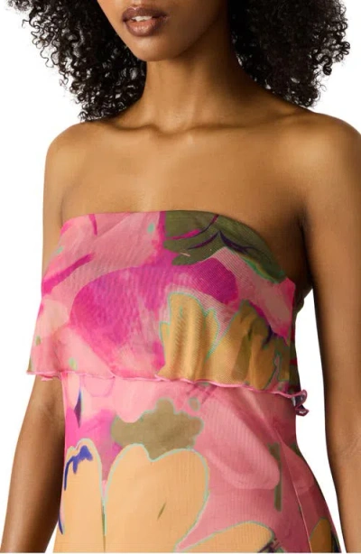 Steve Madden Bryar Floral Strapless Mesh Minidress In Gray