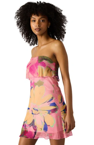 Steve Madden Bryar Floral Strapless Mesh Minidress In Gray