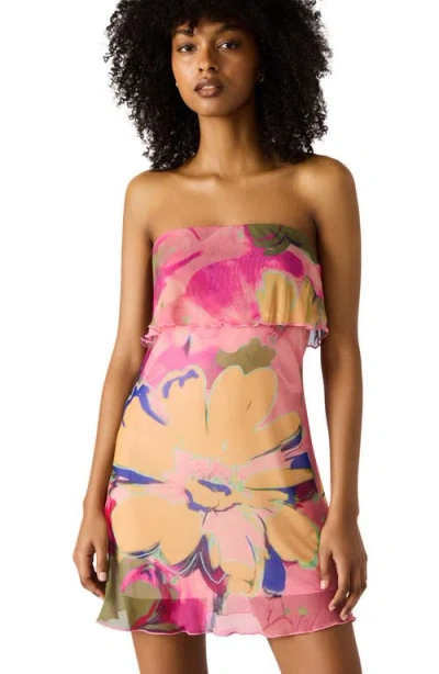 Steve Madden Bryar Floral Strapless Mesh Minidress In Gray