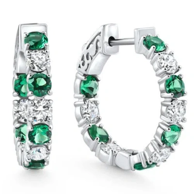 Bliss Diamond 4 1/2ct Emerald & Diamond Hoops Or Gold Lab Grown 1" Tall