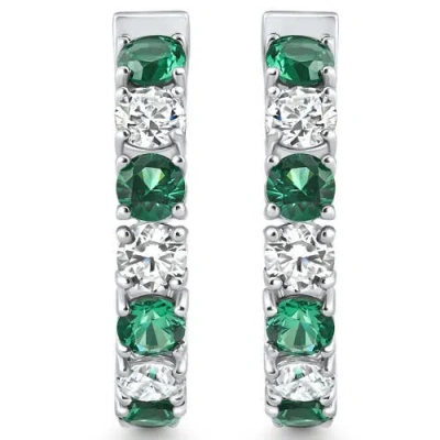 Bliss Diamond 4 1/2ct Emerald & Diamond Hoops Or Gold Lab Grown 1" Tall