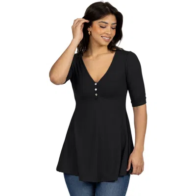 24seven Comfort Apparel Short Sleeve Tunic Top With Button Detail