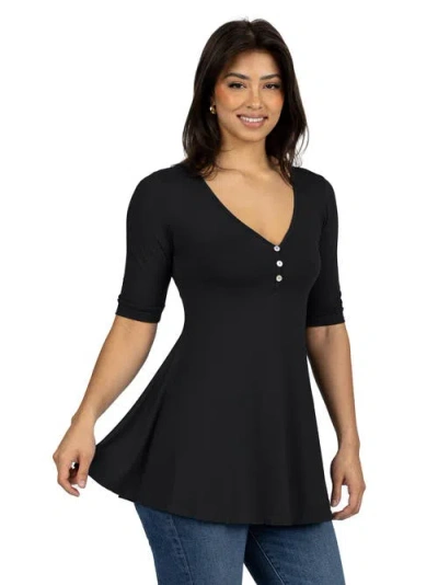 24seven Comfort Apparel Short Sleeve Tunic Top With Button Detail