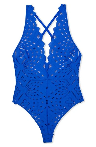 Etam Evasion Embroidered Bodysuit In Blue