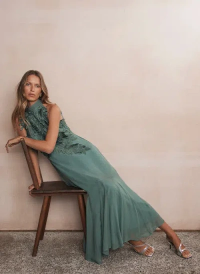 Mint Velvet Embroidered Applique Maxi Dress In Green