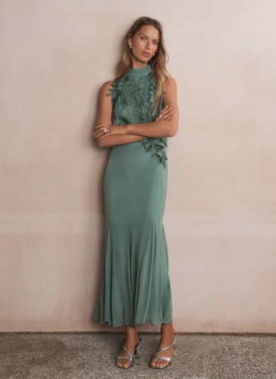 Mint Velvet Embroidered Applique Maxi Dress In Green