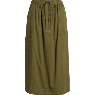 Damson Madder Vika Utility Organic Cotton Midi Skirt In Green