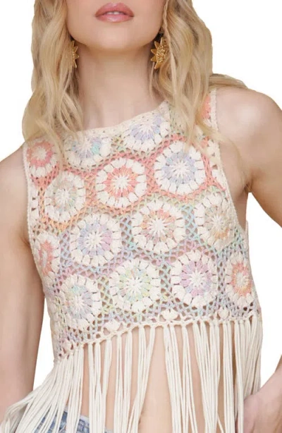 Avec Les Filles Fringe Crochet Tank In Multi