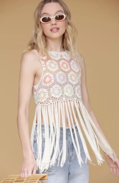 Avec Les Filles Fringe Crochet Tank In Multi