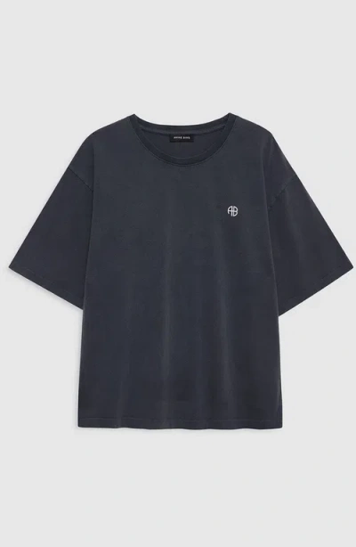 Anine Bing Rudy T-shirt In Black Cotton In Blue