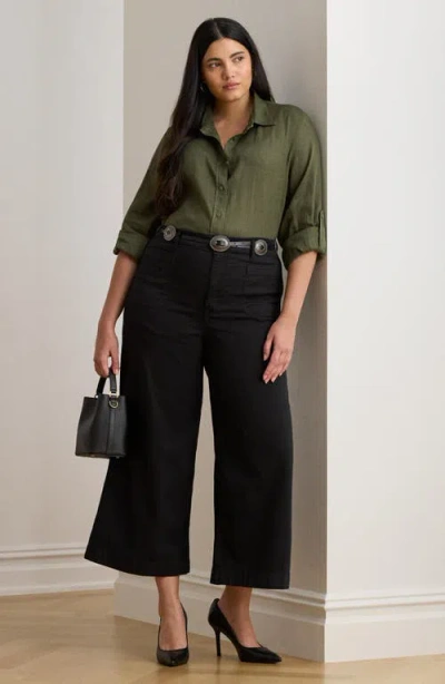 Ralph Lauren Lauren  Patch Pocket Crop Wide Leg Twill Chinos In Black