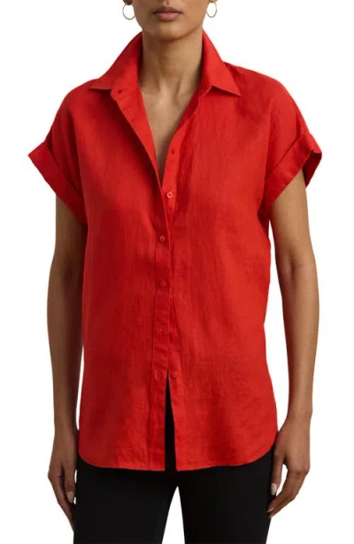 Ralph Lauren Relaxed Fit Linen Short-sleeve Shirt In Red