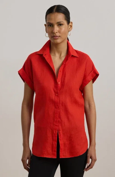 Ralph Lauren Relaxed Fit Linen Short-sleeve Shirt In Red